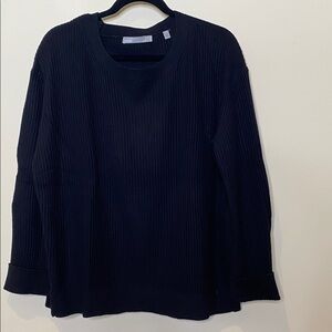 Vince black wool-cashmere blend ribbed-knit crossover tie-back sweater